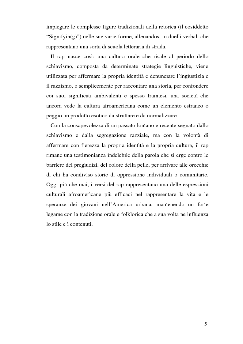 Anteprima della tesi: ''Blood of a Slave, Heart of a King'': la rilevanza poetica della rap music nel contesto americano contemporaneo, Pagina 3