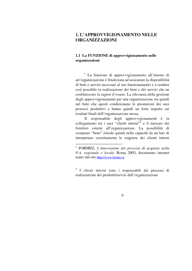 Anteprima della tesi: Gli approvvigionamenti nella Pubblica Amministrazione: alcuni aspetti organizzativi, Pagina 4