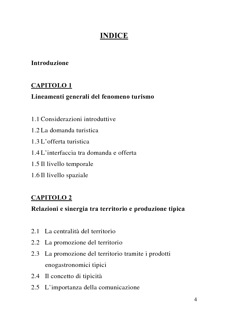 Indice della tesi: Enogastronomia e territorio nel fenomeno turistico, Pagina 1