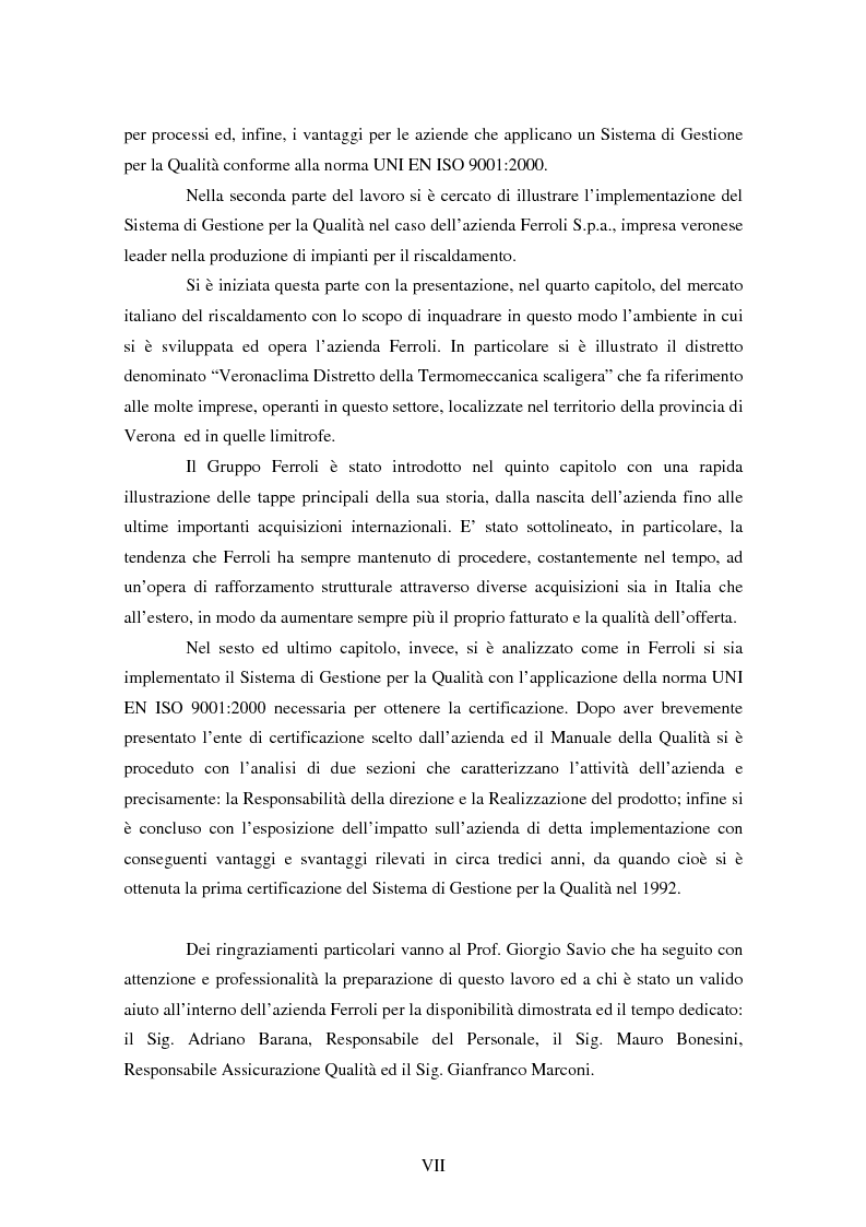 Anteprima della tesi: Certificazione del Sistema di Gestione per la Qualità: l'implementazione in Ferroli S.p.A., Pagina 3