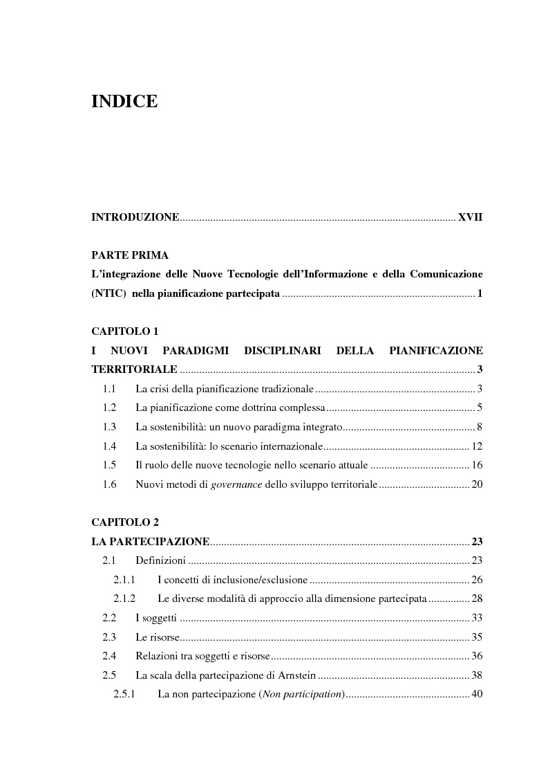 Indice della tesi: Le NTIC nella pianificazione partecipata. Applicazione di un metodo di Foresight alla pianificazione: progetto AlpTransit e regione insubrica., Pagina 1
