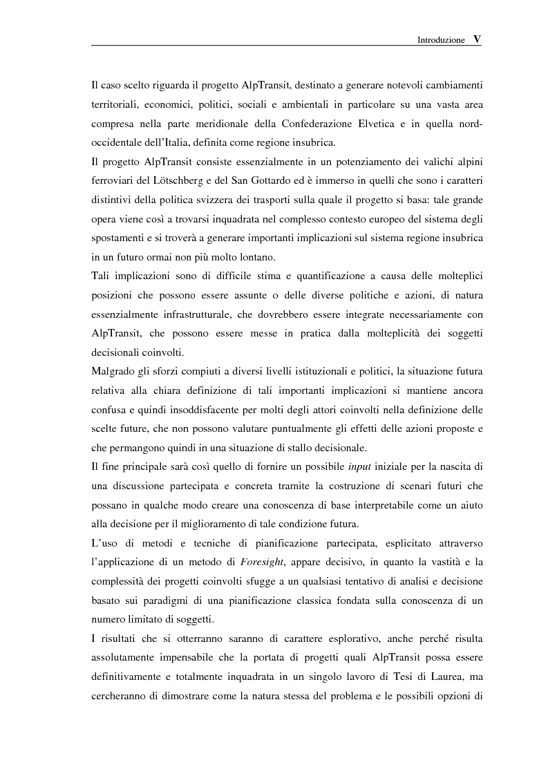 Anteprima della tesi: Le NTIC nella pianificazione partecipata. Applicazione di un metodo di Foresight alla pianificazione: progetto AlpTransit e regione insubrica., Pagina 5