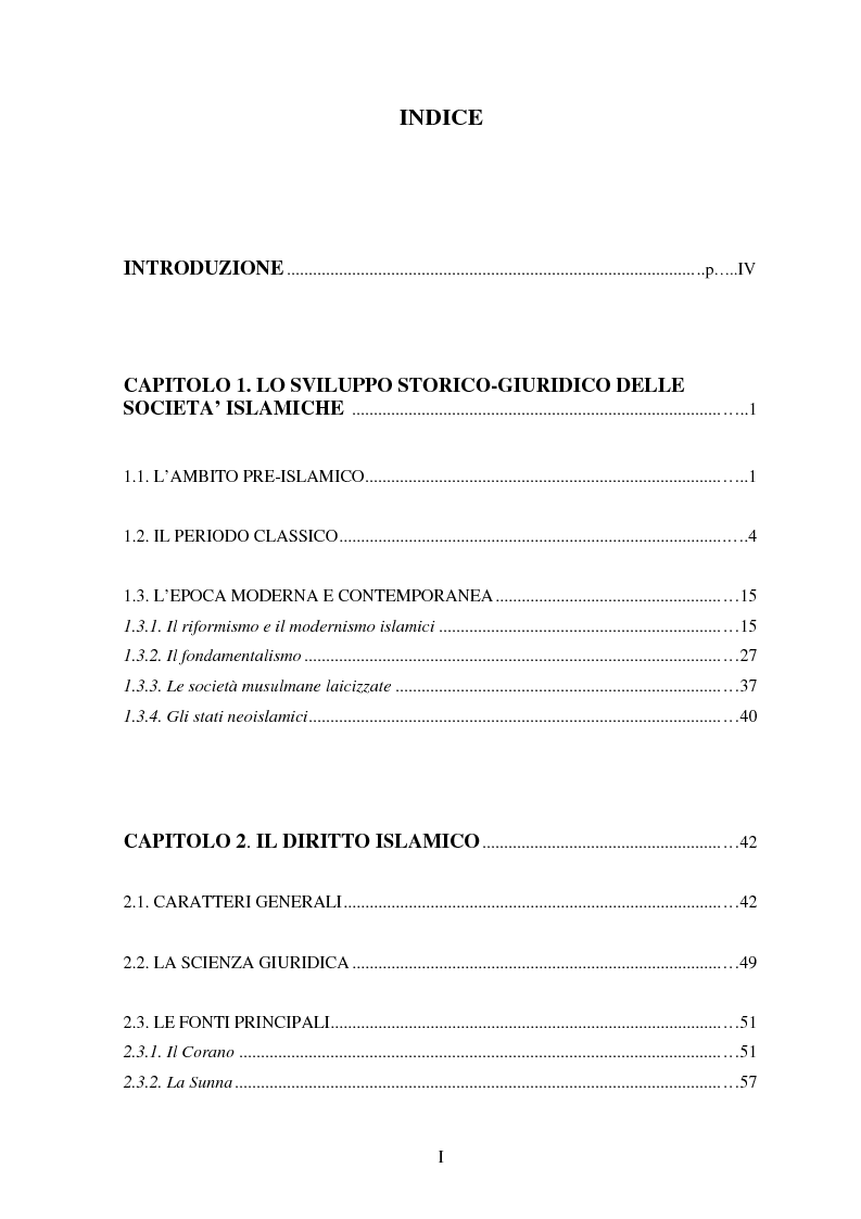 Indice della tesi: Dal divieto del riba all'Islamic Banking: un percorso storico-giuridico, Pagina 1