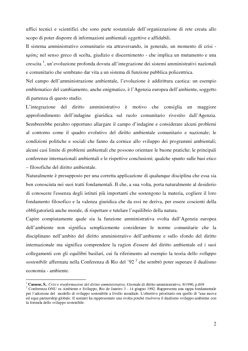 Anteprima della tesi: L'Agenzia Europea dell'Ambiente e il diritto ambientale comunitario, Pagina 2