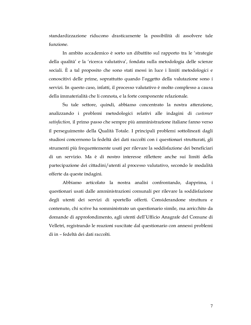 Anteprima della tesi: La Customer Satisfaction nella PA: problemi di fedeltà dei dati raccolti tramite questionario, Pagina 2
