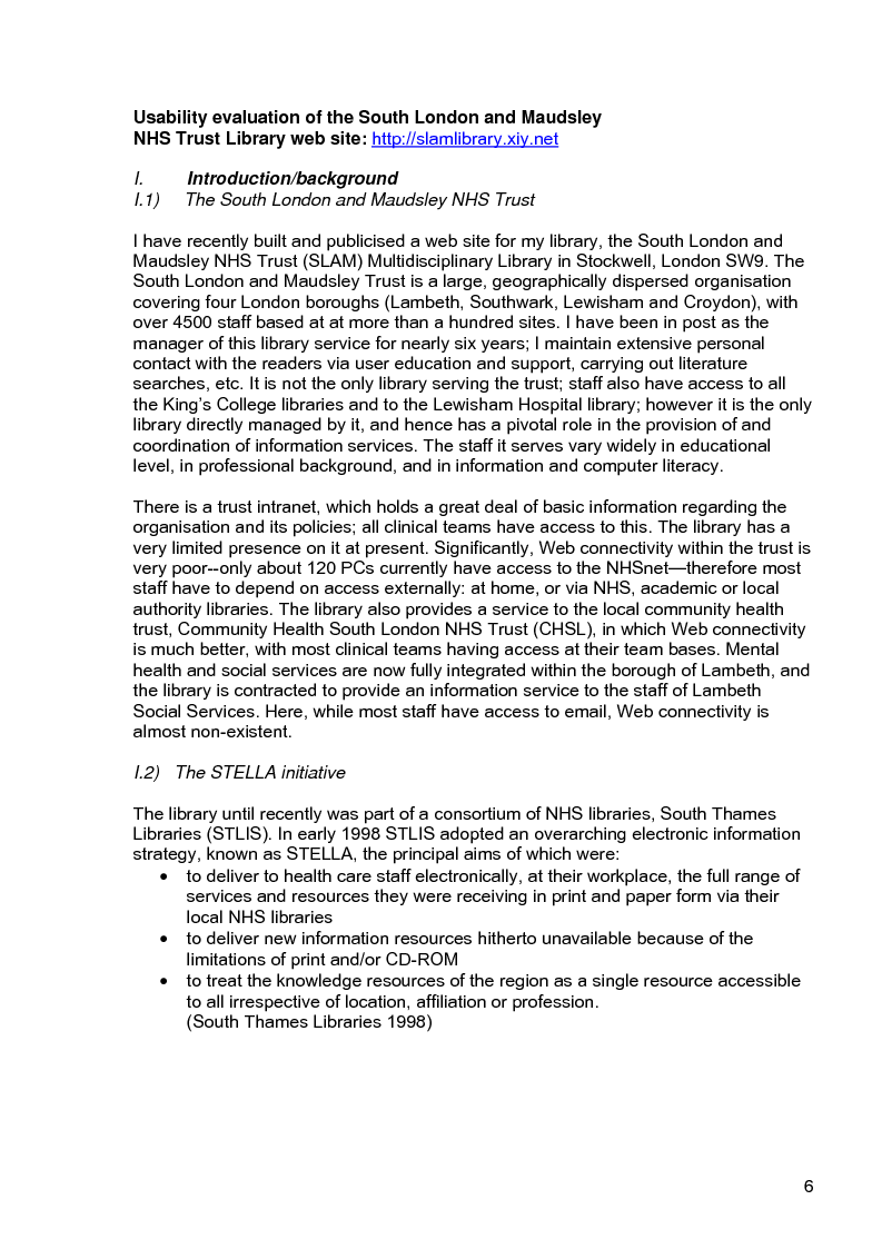Anteprima della tesi: Usability evaluation of the South London and Maudsley NHS Trust Library web site, Pagina 2
