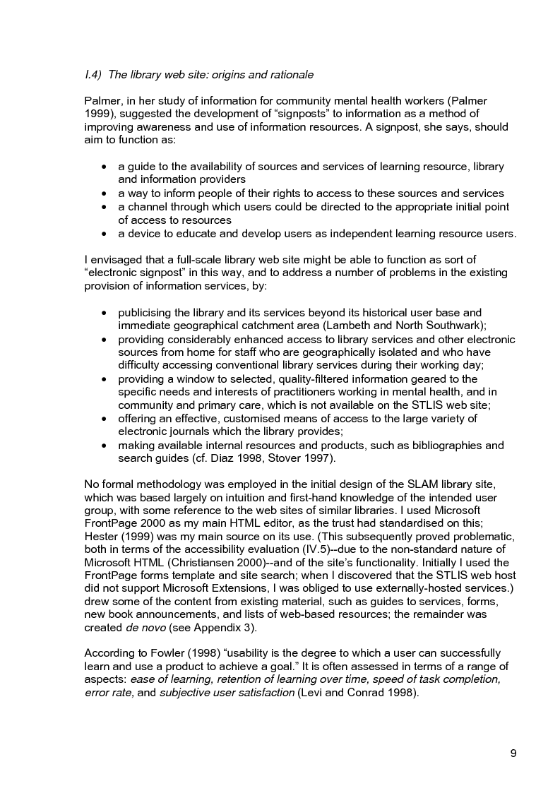 Anteprima della tesi: Usability evaluation of the South London and Maudsley NHS Trust Library web site, Pagina 5