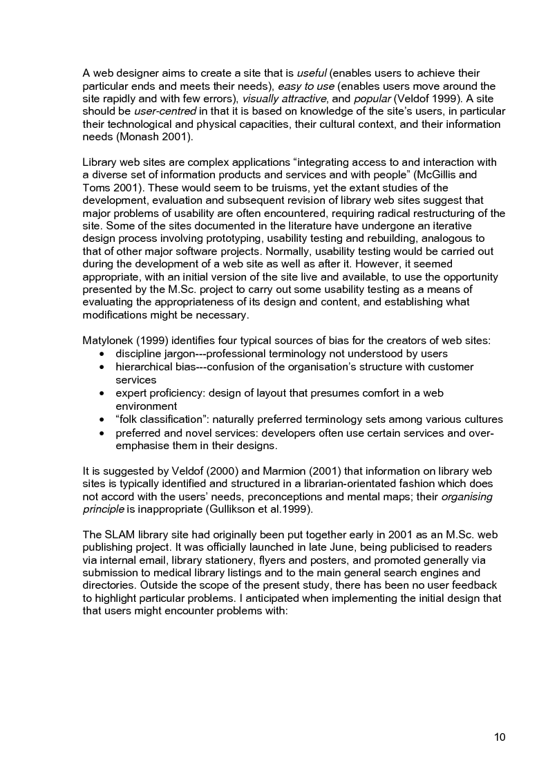 Anteprima della tesi: Usability evaluation of the South London and Maudsley NHS Trust Library web site, Pagina 6