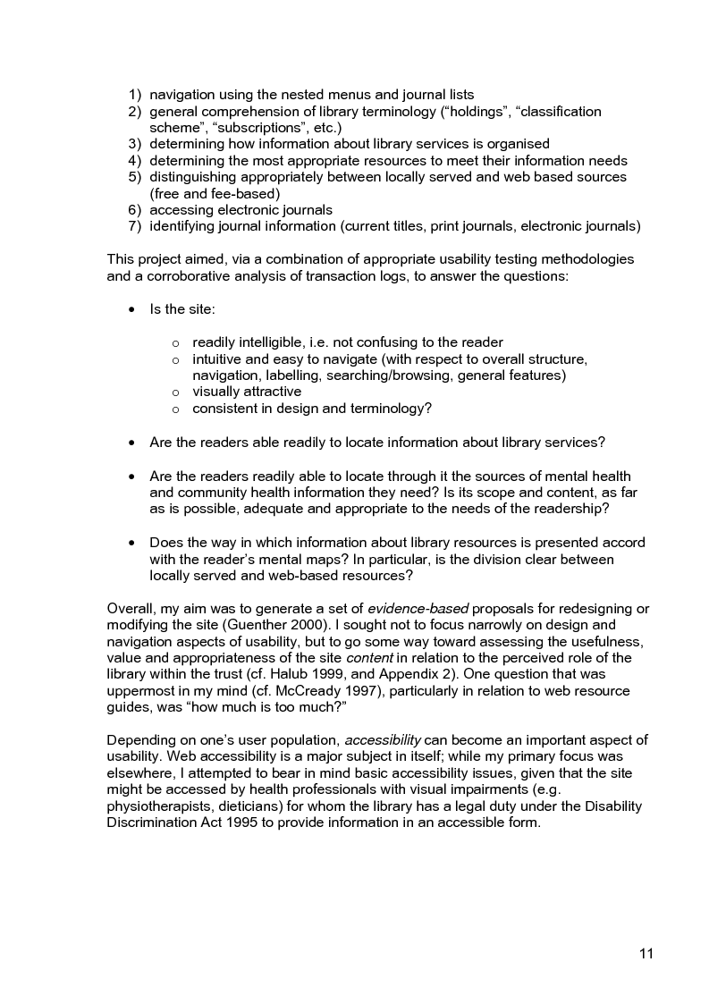 Anteprima della tesi: Usability evaluation of the South London and Maudsley NHS Trust Library web site, Pagina 7