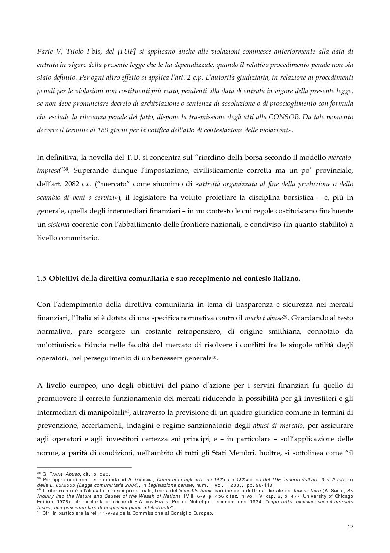 Anteprima della tesi: Il nuovo profilo dell'abuso di mercato: la punibilità dell'outsider trading, Pagina 12