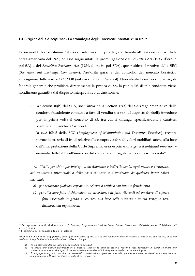Anteprima della tesi: Il nuovo profilo dell'abuso di mercato: la punibilità dell'outsider trading, Pagina 9