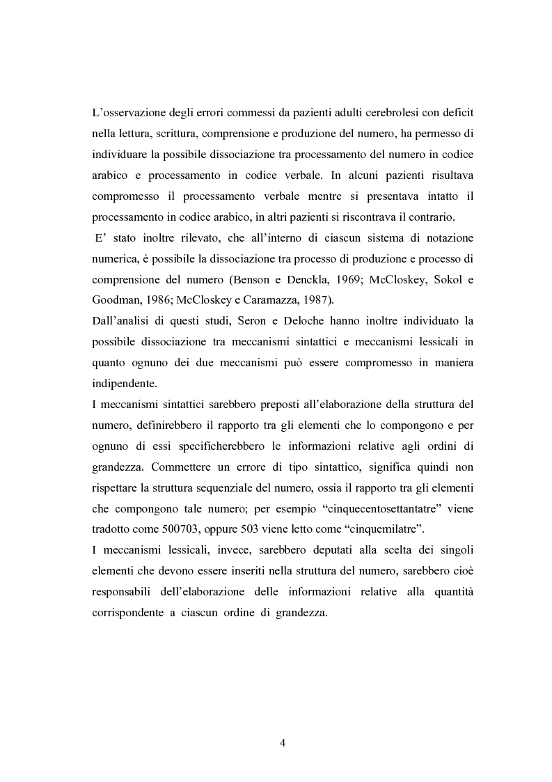 Anteprima della tesi: Raccolta di dati normativi per lo studio della discalculia evolutiva su un campione di adolescenti di scuola media superiore, Pagina 4