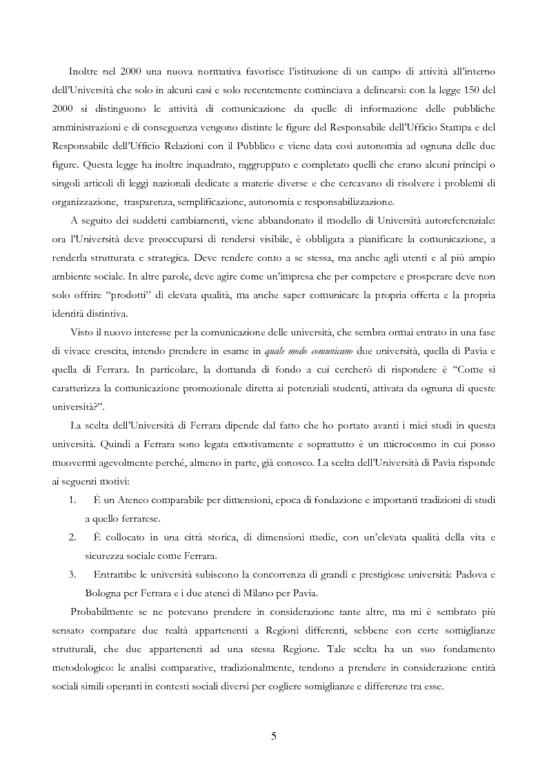 Anteprima della tesi: Università e Comunicazione: i casi di Ferrara e Pavia a confronto, Pagina 2