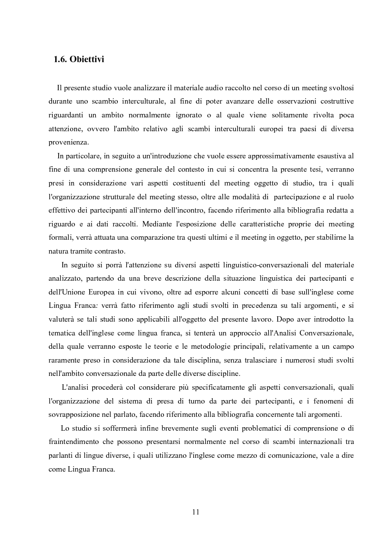 Anteprima della tesi: Un'analisi linguistica di una riunione informale in Inglese come Lingua Franca, Pagina 9
