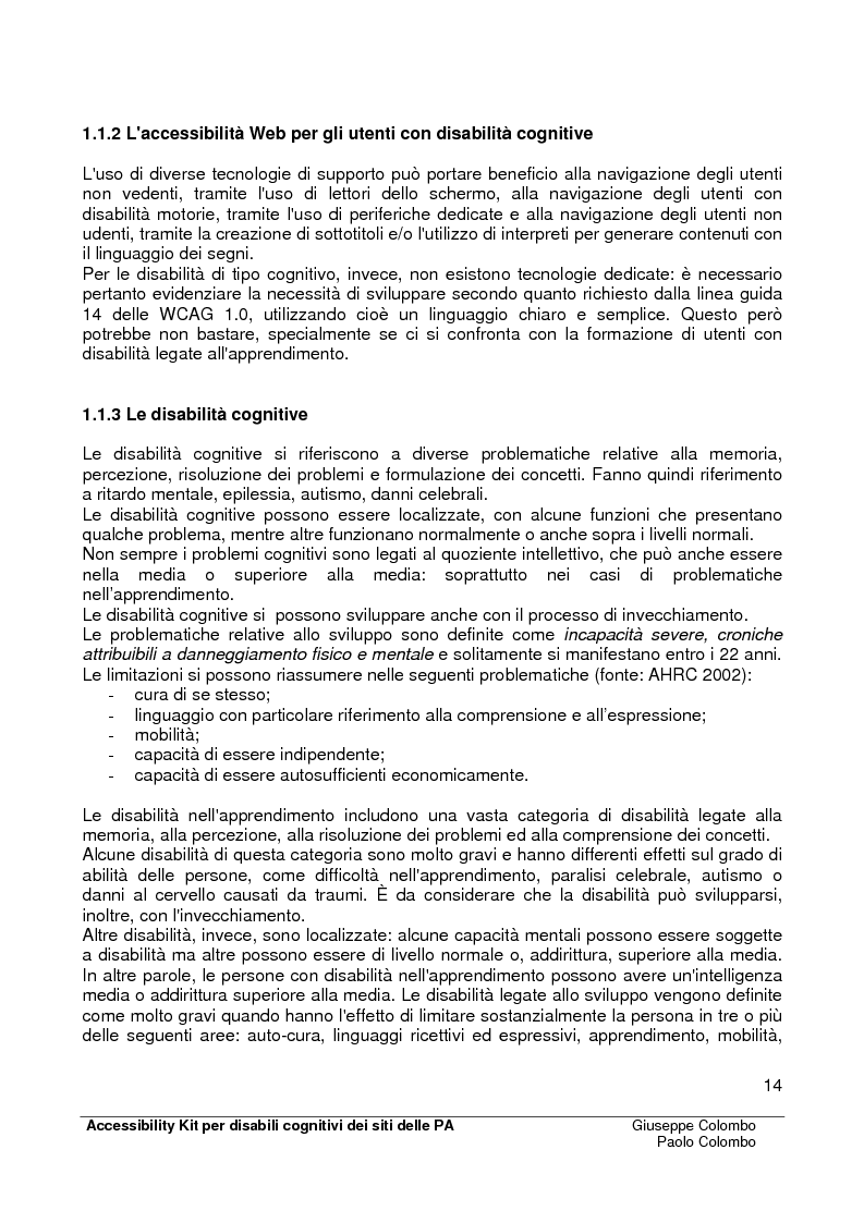 Anteprima della tesi: Accessibility Kit: Valutazione dell'Accessibilità dei siti web della Pubblica Amministrazione per gli utenti con disabilità cognitive, Pagina 10
