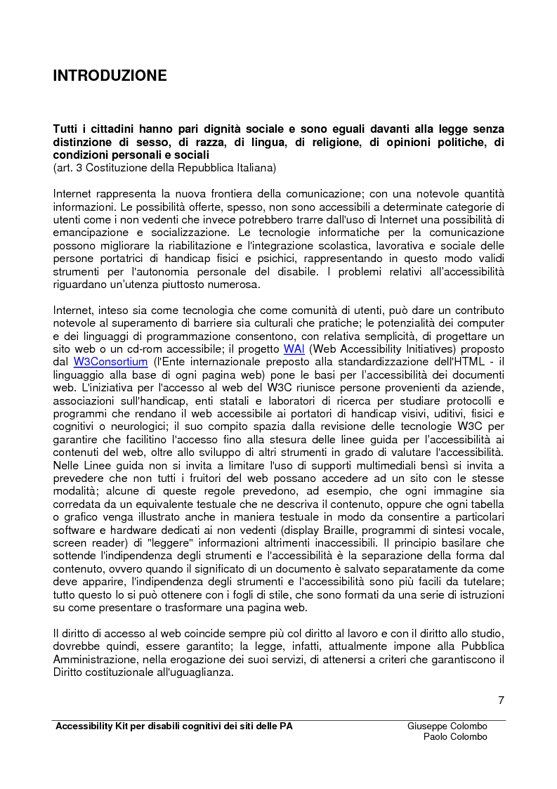 Anteprima della tesi: Accessibility Kit: Valutazione dell'Accessibilità dei siti web della Pubblica Amministrazione per gli utenti con disabilità cognitive, Pagina 3
