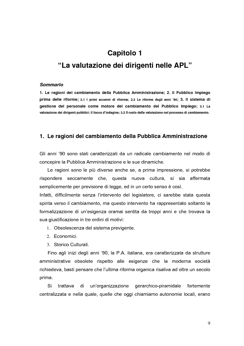 Anteprima della tesi: La valutazione dei Dirigenti nella P.A. locale: esperienze a confronto, Pagina 9