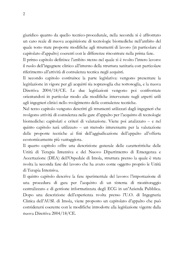 Anteprima della tesi: Analisi e stesura delle specifiche tecniche ai fini del miglior acquisto di sistemi medicali coerentemente con la 2004/18/CE, Pagina 2