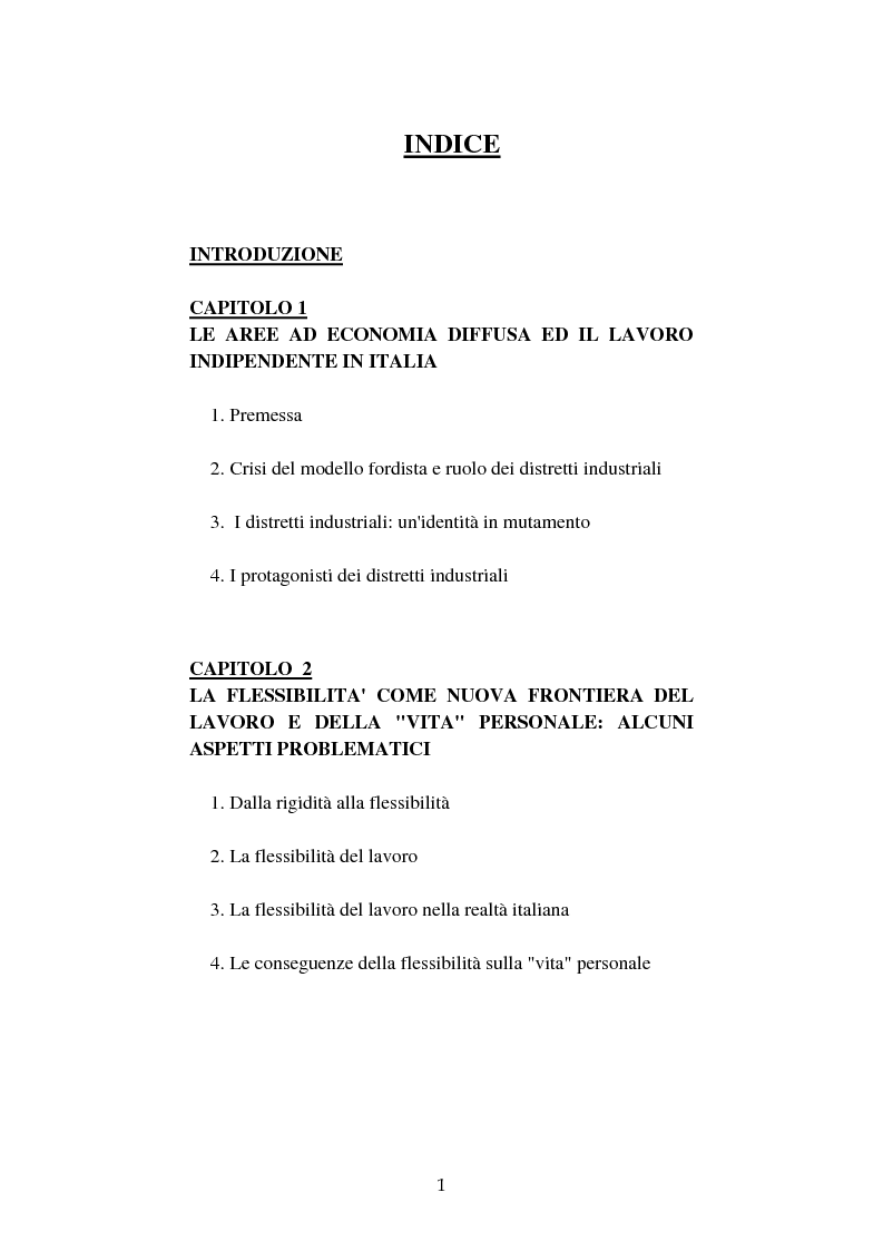 Indice della tesi: Mutamenti del lavoro tra dipendenza e autonomia. Un inquadramento teorico ed una ricerca in Emilia Romagna, Pagina 1