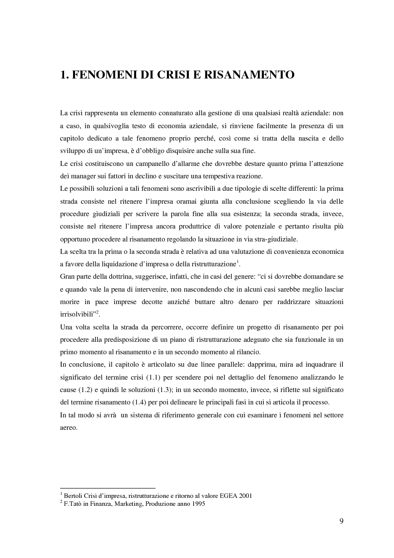 Anteprima della tesi: Fenomeni di crisi e ristrutturazione nel settore aereo: il caso Alitalia, Pagina 4