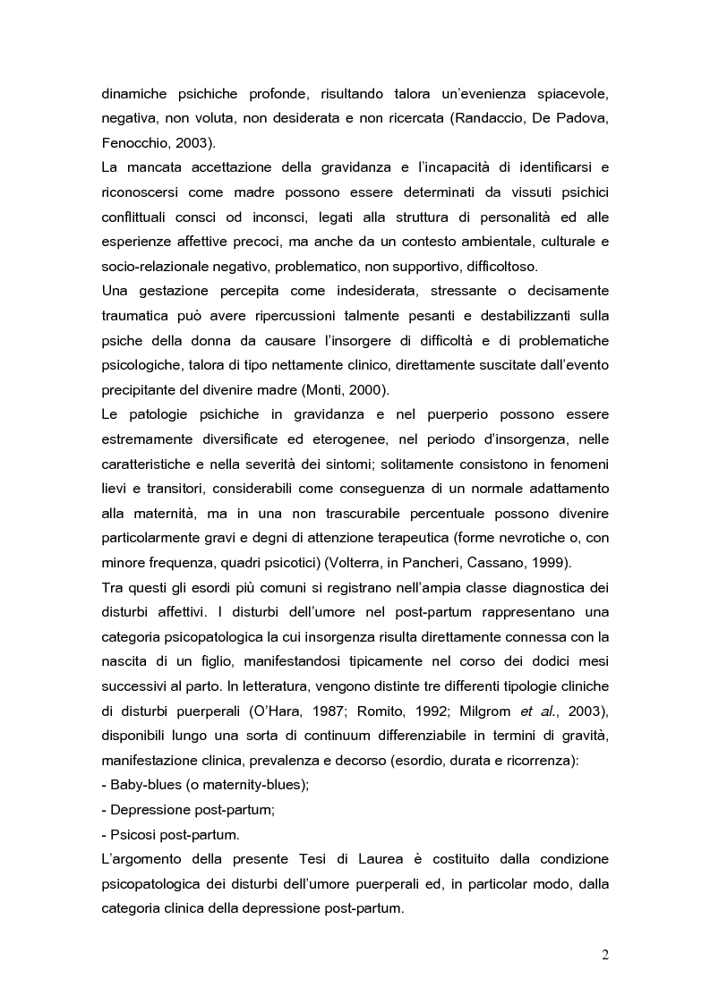 Anteprima della tesi: Psicodinamica della depressione post-partum: uno studio sulla prevalenza e sui fattori di rischio correlati, Pagina 2
