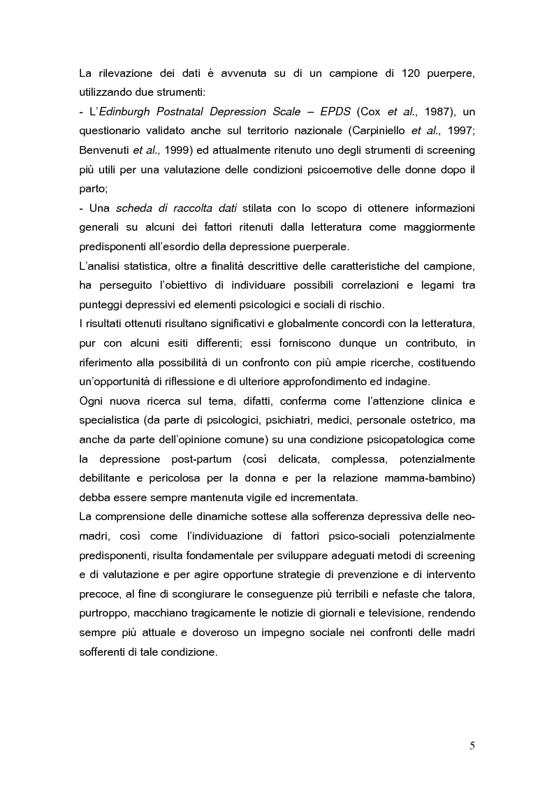Anteprima della tesi: Psicodinamica della depressione post-partum: uno studio sulla prevalenza e sui fattori di rischio correlati, Pagina 5