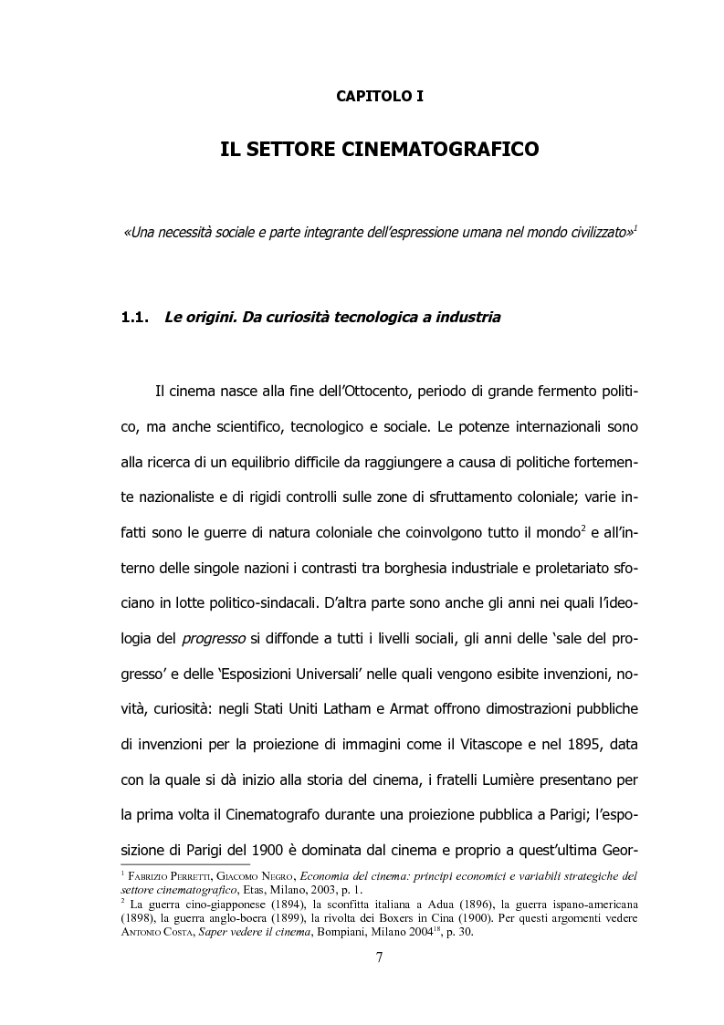 Anteprima della tesi: Il settore cinematografico italiano: prospettive di sviluppo tra industria e istituzioni, Pagina 3