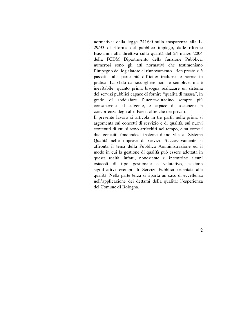 Anteprima della tesi: La Gestione della qualità nella Pubblica Amministrazione - L’esperienza del Comune di Bologna, Pagina 2
