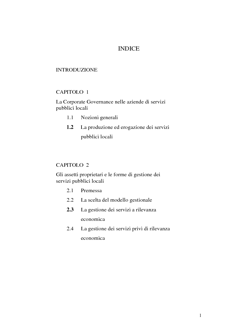 Indice della tesi: La governance nei gruppi di interesse locale, Pagina 1