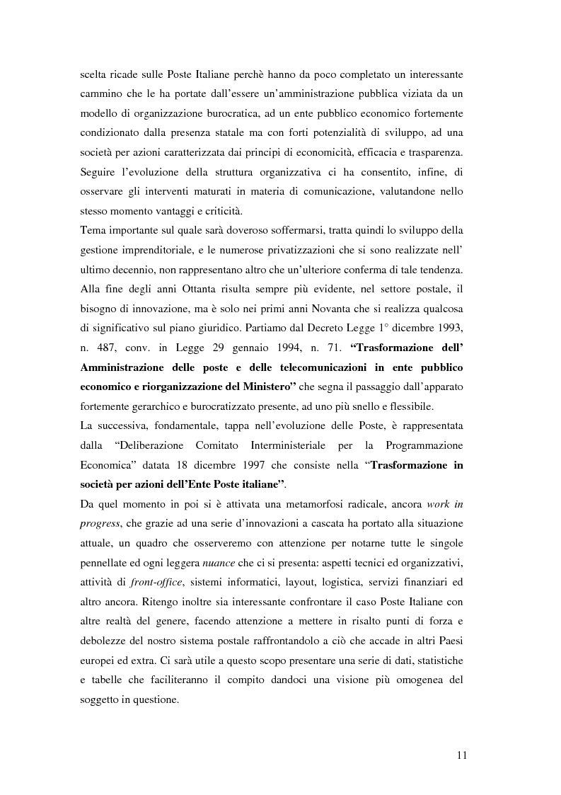 Anteprima della tesi: Evoluzione della comunicazione organizzativa in una Public Utility - il caso Poste Italiane, Pagina 7