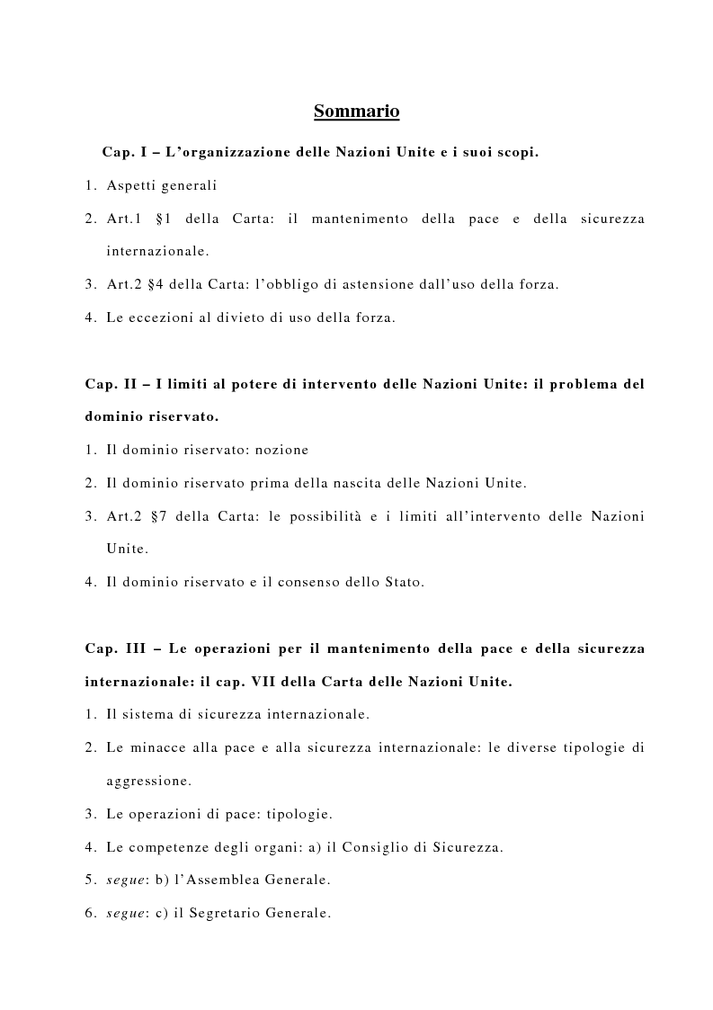 Indice della tesi: Il consenso dello Stato e le operazioni di pace delle Nazioni Unite, Pagina 1