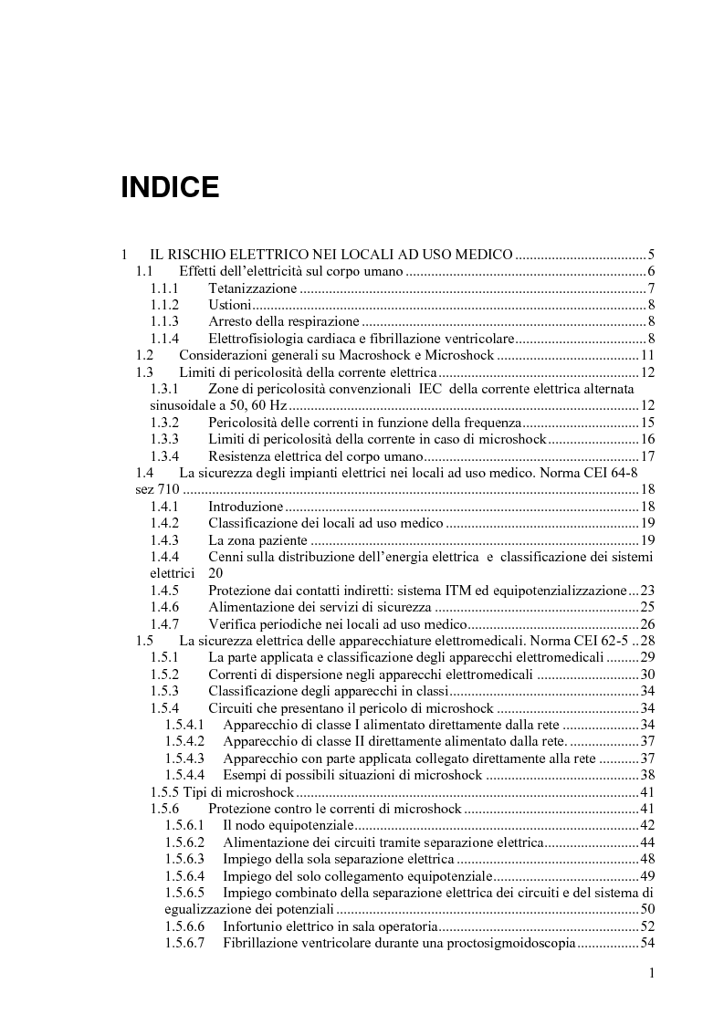 Indice della tesi: Il rischio elettrico in endoscopia, Pagina 1
