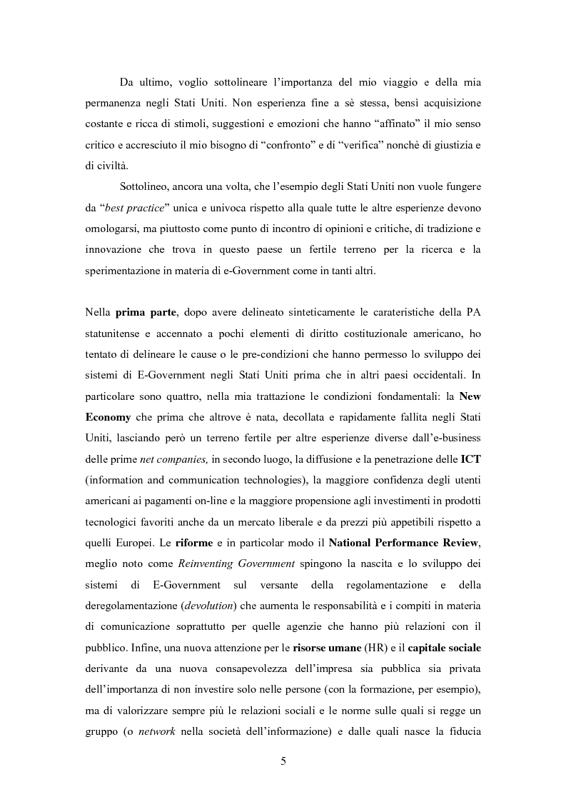 Anteprima della tesi: L'E-Government negli Stati Uniti d'America: dalla PA on line all'E-democracy, Pagina 4