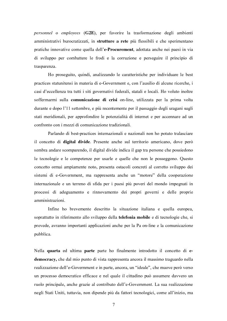 Anteprima della tesi: L'E-Government negli Stati Uniti d'America: dalla PA on line all'E-democracy, Pagina 6