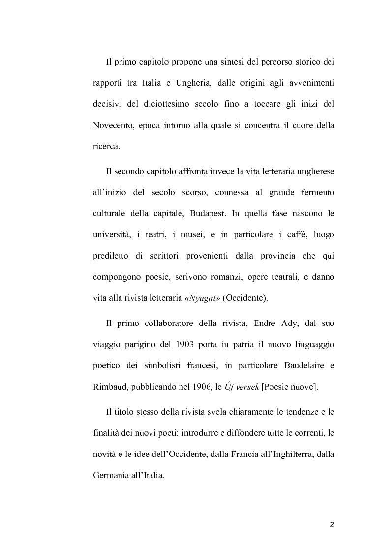 Anteprima della tesi: L'Immagine dell'Italia nella poesia ungherese del primo Novecento, Pagina 2