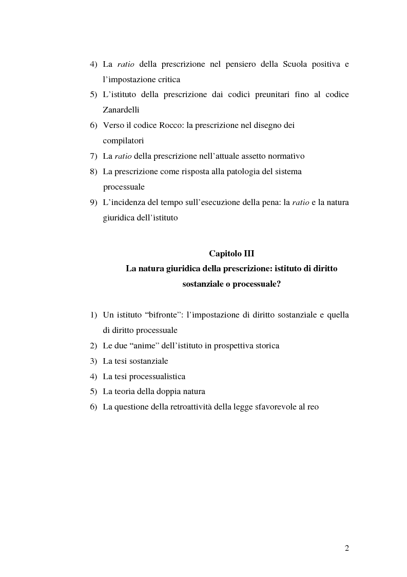 Indice della tesi: La prescrizione del reato, Pagina 2