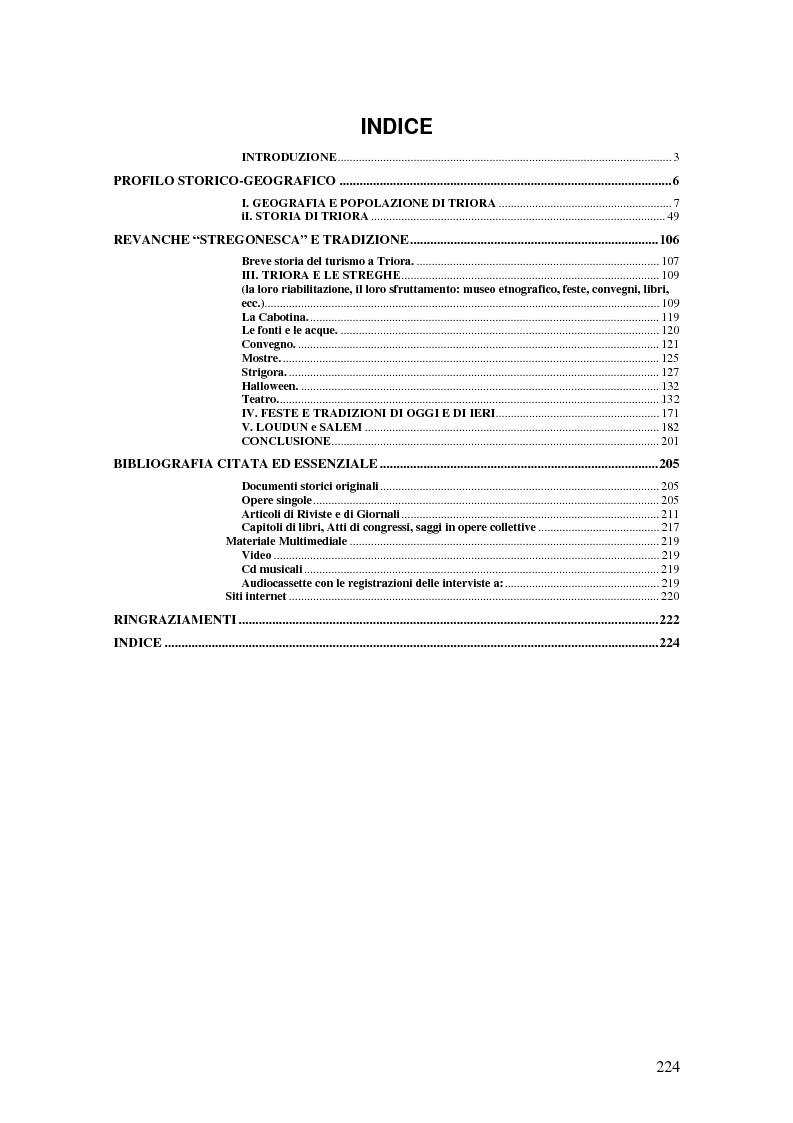 Indice della tesi: ''Triora e il Paese delle Streghe'' Vita e mutamenti di un borgo dell'estremo ponente ligure, Pagina 1