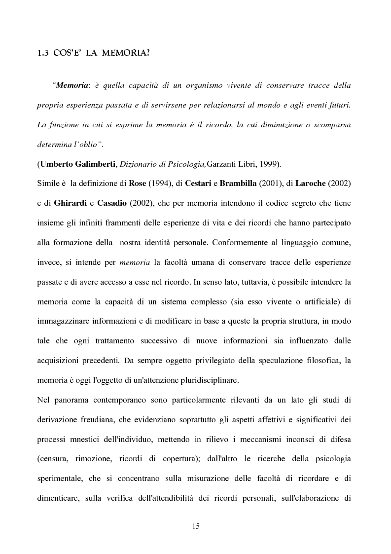 Anteprima della tesi: Memoria: solo virtù, o anche qualche vizio? (Ricerca Sperimentale), Pagina 10