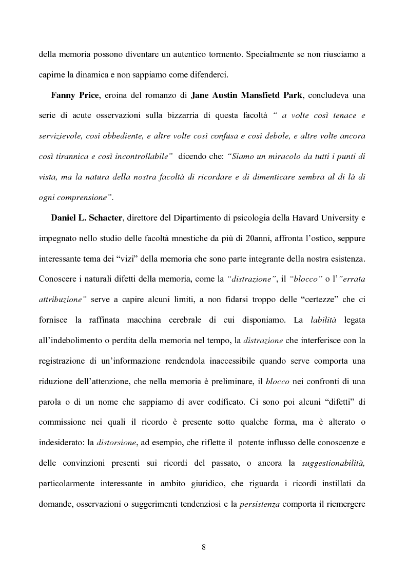 Anteprima della tesi: Memoria: solo virtù, o anche qualche vizio? (Ricerca Sperimentale), Pagina 3