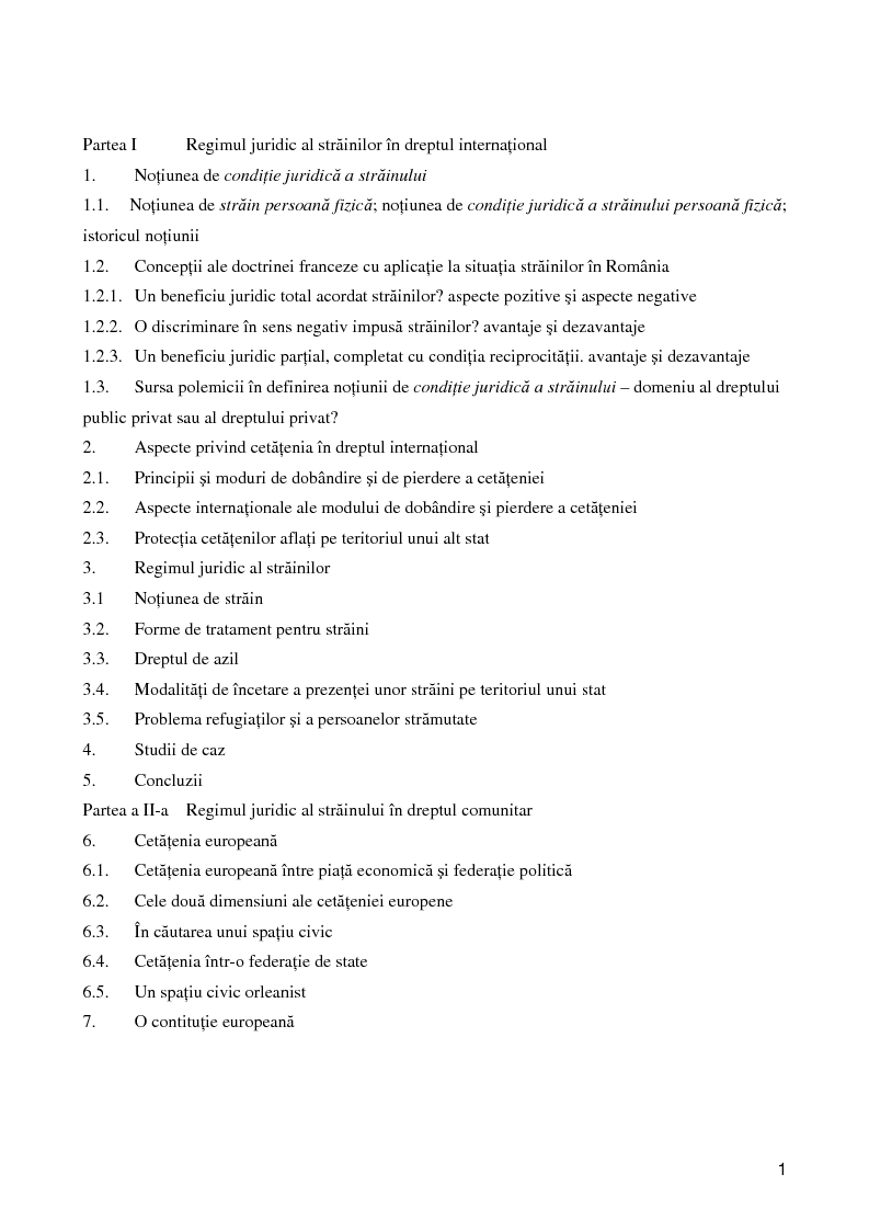 Indice della tesi: Regimul juridic al străinilor în dreptul internaţional si cel comunitar, Pagina 1