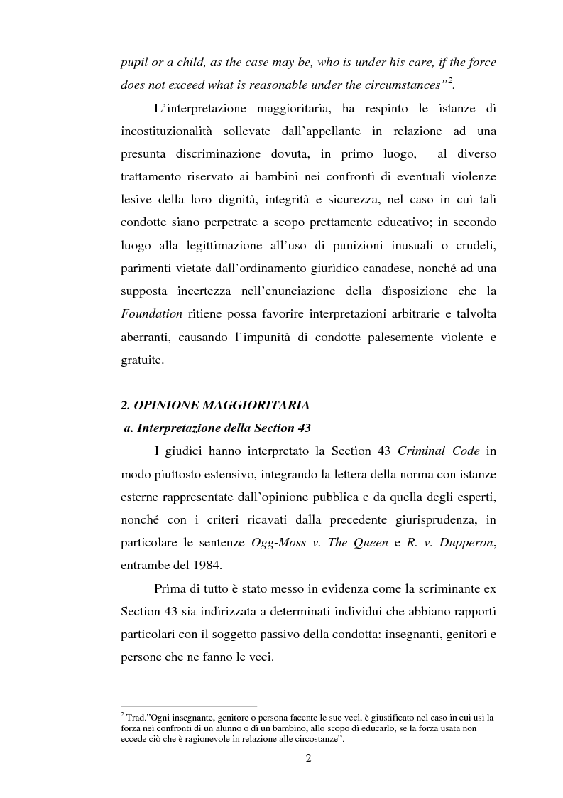 Anteprima della tesi: Lo ius corrigendi in una recente sentenza della Corte Suprema Canadese, Pagina 2