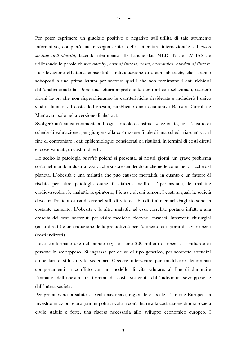 Anteprima della tesi: Il costo sociale delle patologie: il caso dell'obesità, Pagina 3