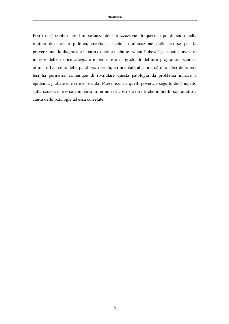 Anteprima della tesi: Il costo sociale delle patologie: il caso dell'obesità, Pagina 5