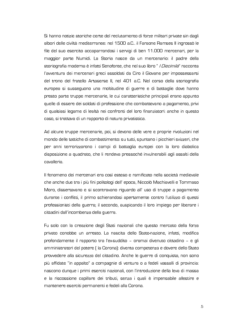 Anteprima della tesi: La Valenza delle Compagnie Militari Private nelle Aree di Crisi e di Conflittualità, Pagina 5