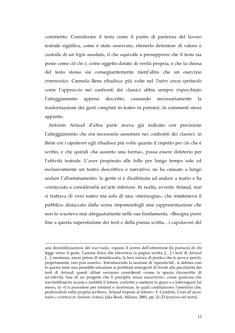 Anteprima della tesi: Il teatro della non-rappresentazione di Carmelo Bene. Contatti e divergenze con Antonin Artaud, Pagina 10