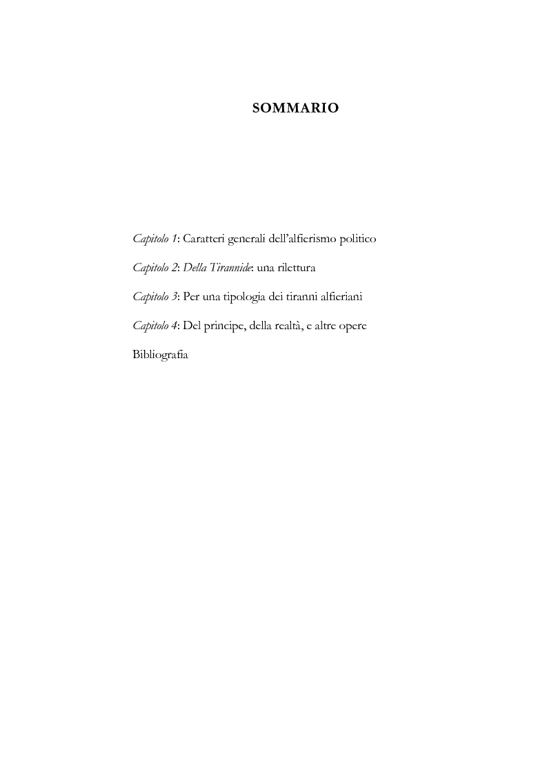 Indice della tesi: "Nel fango i vili intanto al suol conficco" - Vittorio Alfieri fra politica e letteratura, Pagina 1