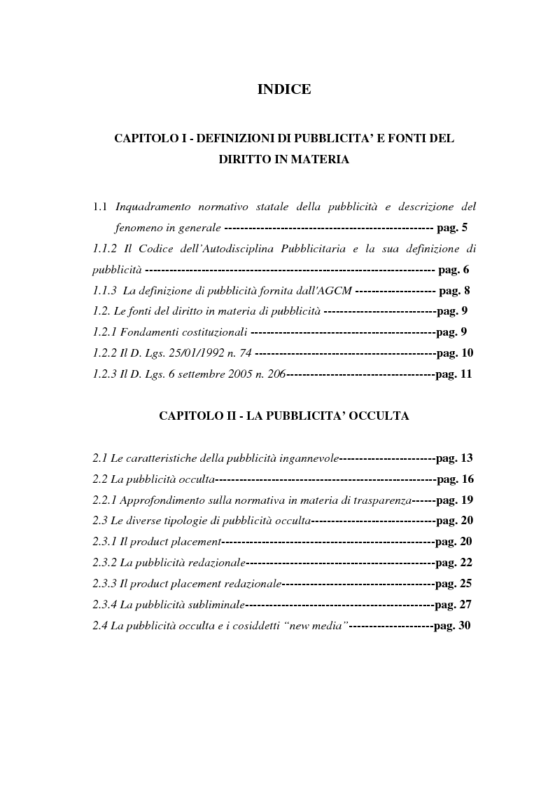 Indice della tesi: La repressione della pubblicità occulta, il caso Grazia firmato Armani, Pagina 1