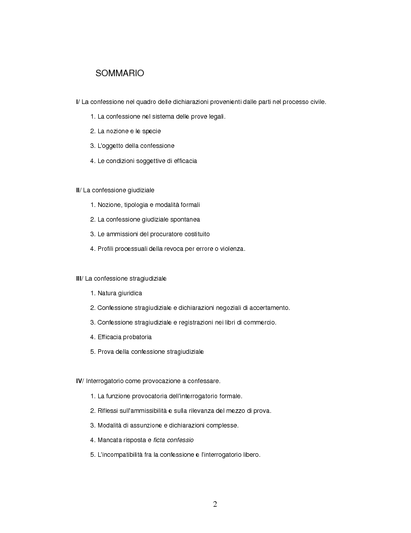 Indice della tesi: La confessione nel sistema delle prove legali, Pagina 1