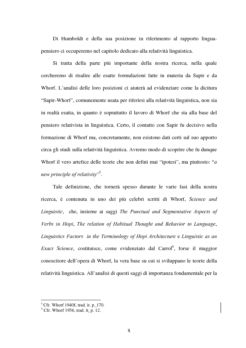 Anteprima della tesi: La relatività linguistica nella prospettiva di E. Sapir e B. l. Whorf, Pagina 3