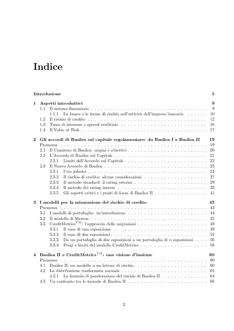 Indice della tesi: Misurazione e Controllo del Rischio di Credito, Pagina 1